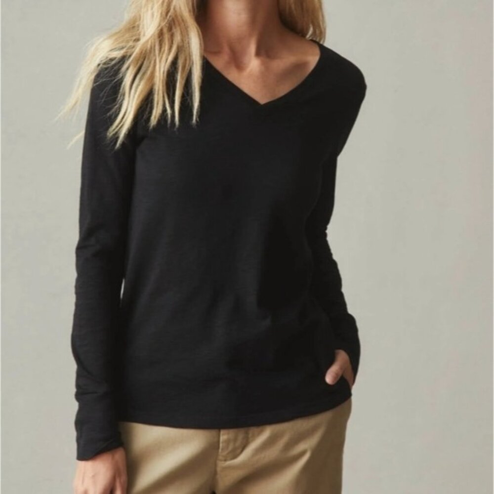 American Giant Black Long Sleeve V-Neck Tee Small New Made In USA Cotton
